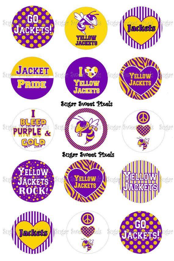 Purple Yellow Circle Logo - INSTANT DOWNLOAD Purple Yellow Jackets School Mascot 1 inch | Etsy