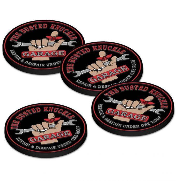 Busted Knuckle Garage Logo - The Busted Knuckle Garage Rubber Coaster Set - FiftiesStore.com