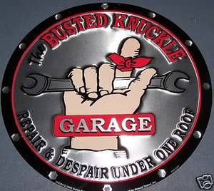 Busted Knuckle Garage Logo - Busted Knuckle Garage Repair Shop Metal Round Tin Sign - Underwoods ...