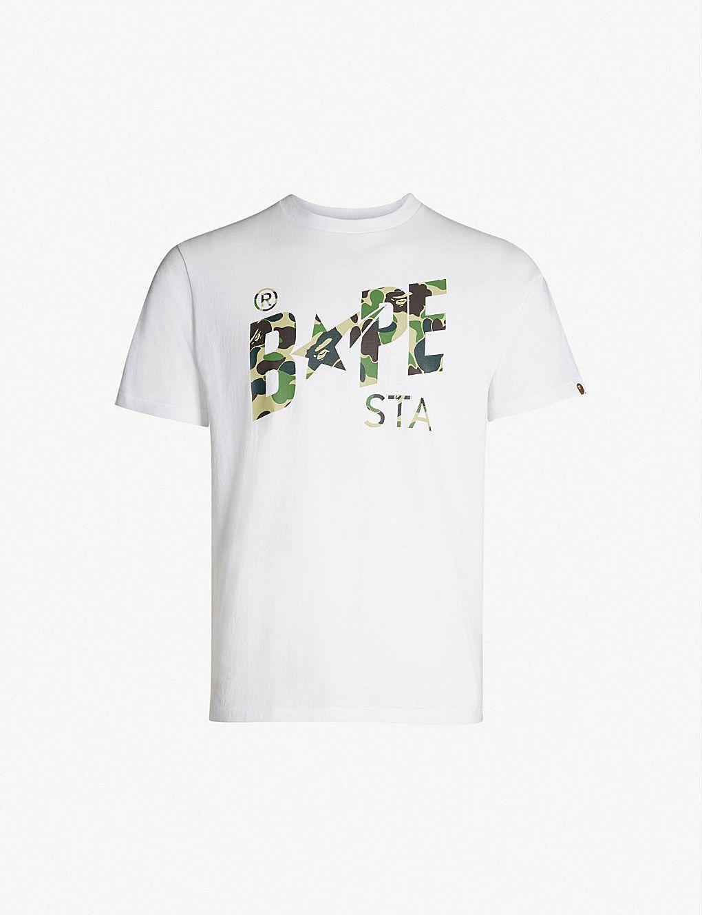 Bape Sta Logo - A BATHING APE - Bapesta logo-print cotton-jersey T-shirt ...