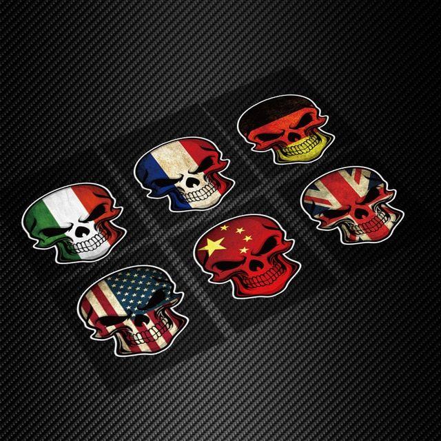 Scary Ford Logo - Italy France Germany USA UK Flag Skull Badge Scary Car Styling Decal