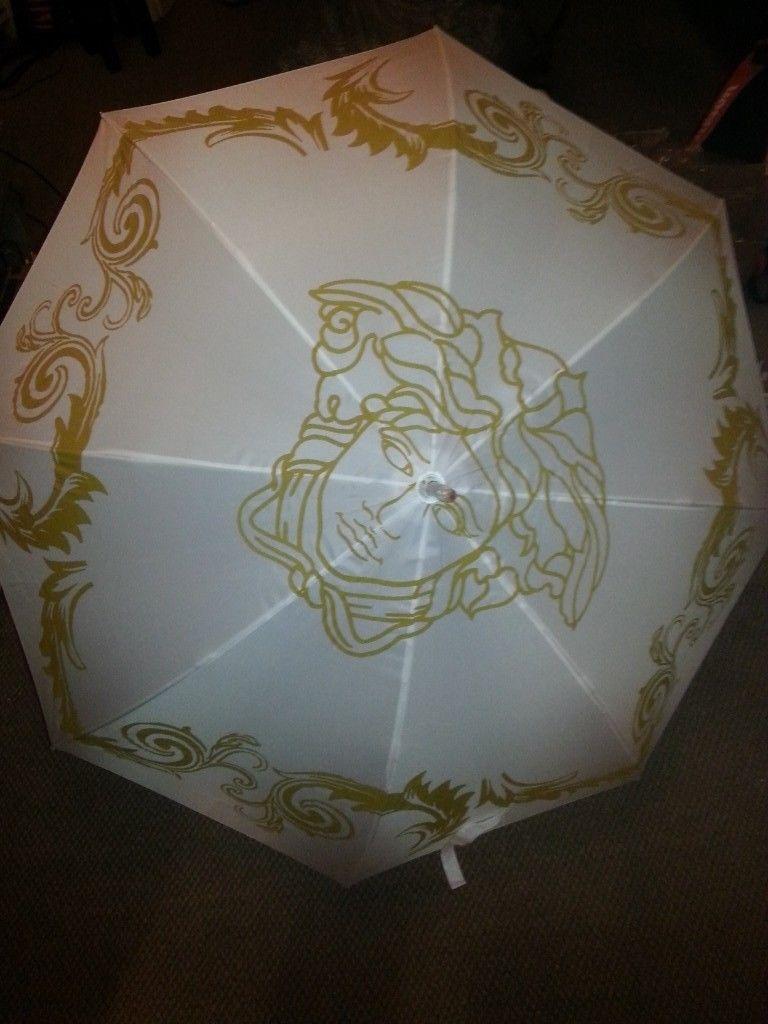 Moving Umbrella Logo - new versace parfum white & gold umbrella medusa logo with cover