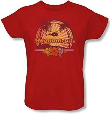 Large Red P Logo - Magnum P.I. - Womens Hawaiian Sunset T-Shirt In Red, XX-Large, Red ...