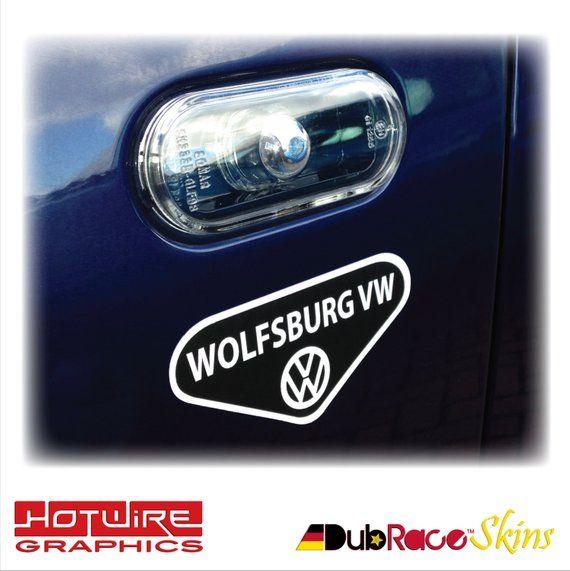 Original Wolfsburg Logo - PAIR x2 Original Replica WOLFSBURG VW Car Stickers Camper