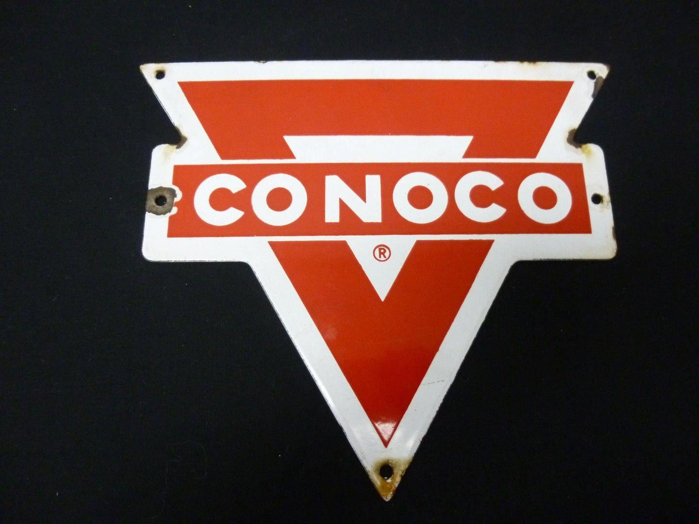 Conoco Logo - Vintage Metal W Enamel Conoco Logo Sign Piece!
