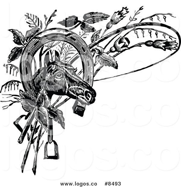 Horse Head in Horseshoe Logo - Royalty Free Clip Art Vector Logo of a Black and White Horse Head