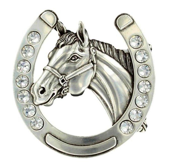 Horse Head in Horseshoe Logo - Nocona Horse Head in Horseshoe Silver Buckle - Gavel Western Wear