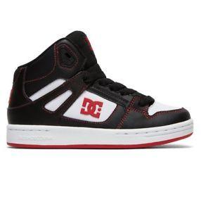 Black and White DC Shoes Logo - DC SHOES PURE HIGH TOP BLACK RED WHITE YOUTH TRAINERS
