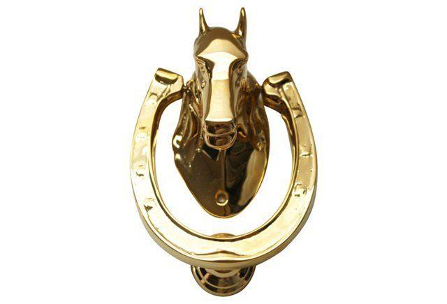 Horse Head in Horseshoe Logo - Horse Head in Horseshoe Door Knocker Silver Oyster