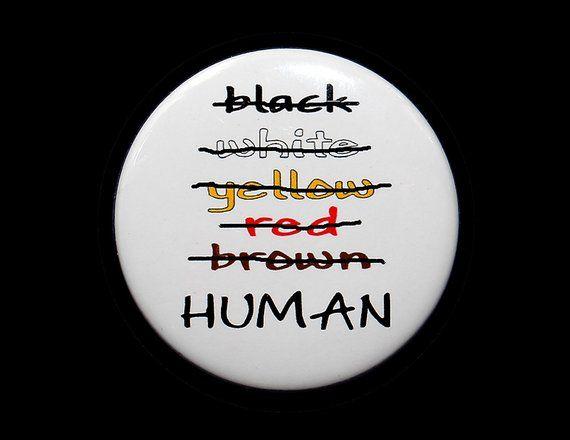 Red and White Race Logo - Human Race Black White Yellow Red Brown Pinback Button