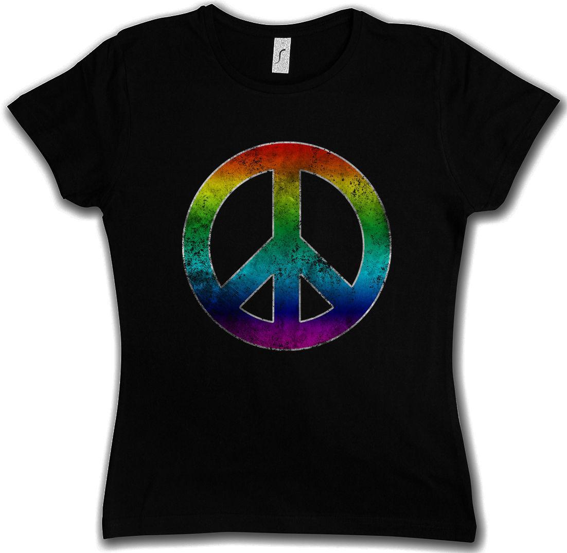 Hippie Cool Logo - RAINBOW PEACE SYMBOL WOMAN T SHIRT Sign Logo Hippie 60s Cultur Goa