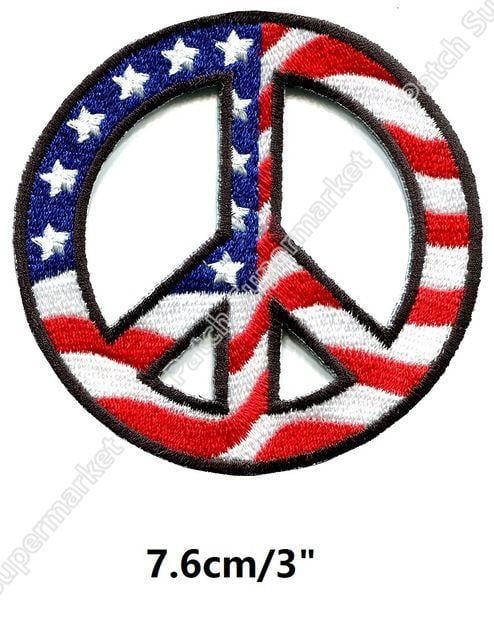 Hippie Cool Logo - Retro Peace Sign US USA FLag patches hippie Embroidered IRON ON