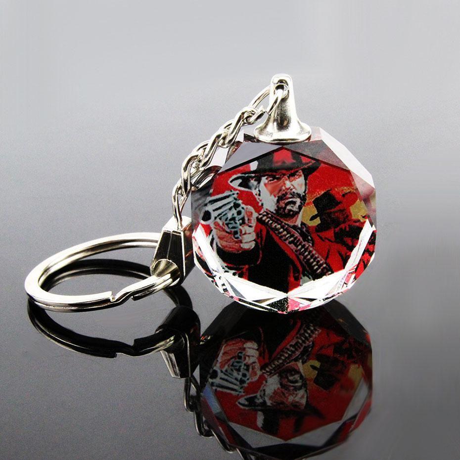 Red Octagon Car Logo - Octagon Crystal Keychains Game Red Dead Redemption 2 Pendant Car Key