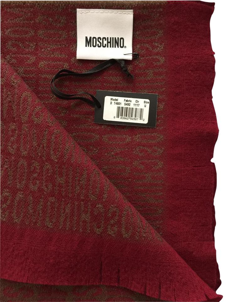 Red Italian Logo - Moschino Red / Tan Italian Logo Wool 60x70