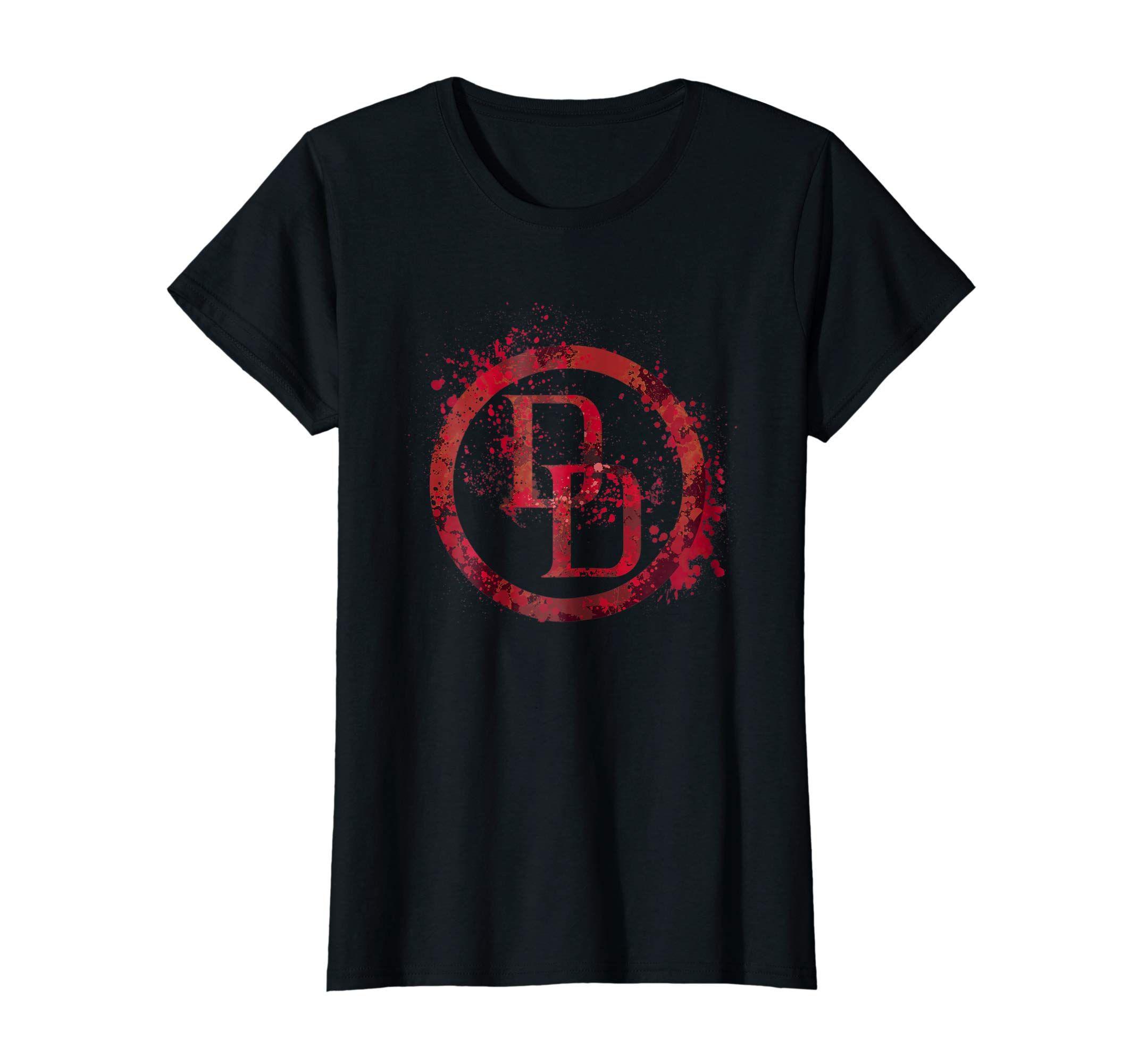 Daredevil Logo - Marvel Daredevil Logo Splatter Graphic T Shirt: Clothing