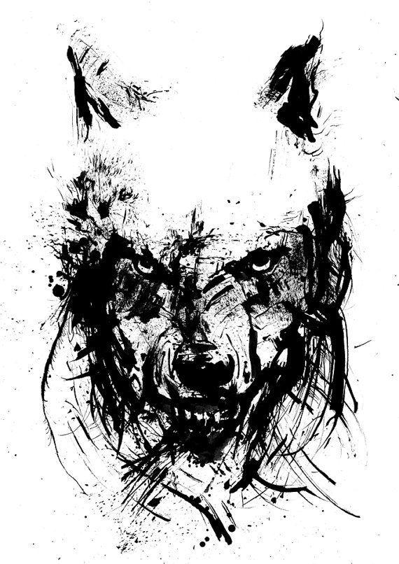 Black and White Drawing of a Wolf Logo - Angry Wolf Black and White Art Ink Drawing by BlackraptorArt | Art ...