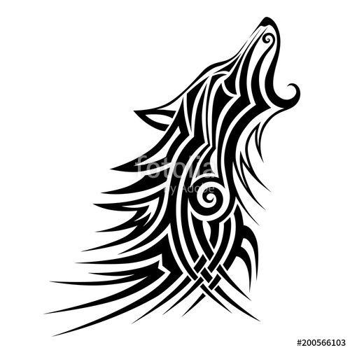 Black and White Drawing of a Wolf Logo - Wolf tattoo / Wolf tattoo tribal vector design sketch. Simple logo ...