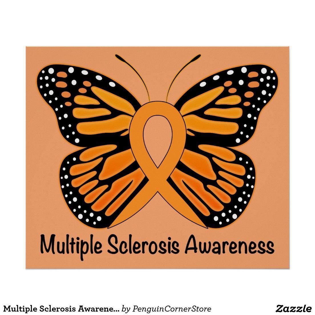 Multiple Sclerosis Butterfly Logo - Multiple Sclerosis Awareness Ribbon with Butterfly Poster ...
