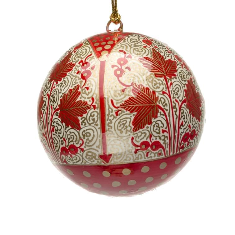 Red Hands On Ball Logo - Red Hand Painted Leaf Ball. Christmas. V V Rouleaux
