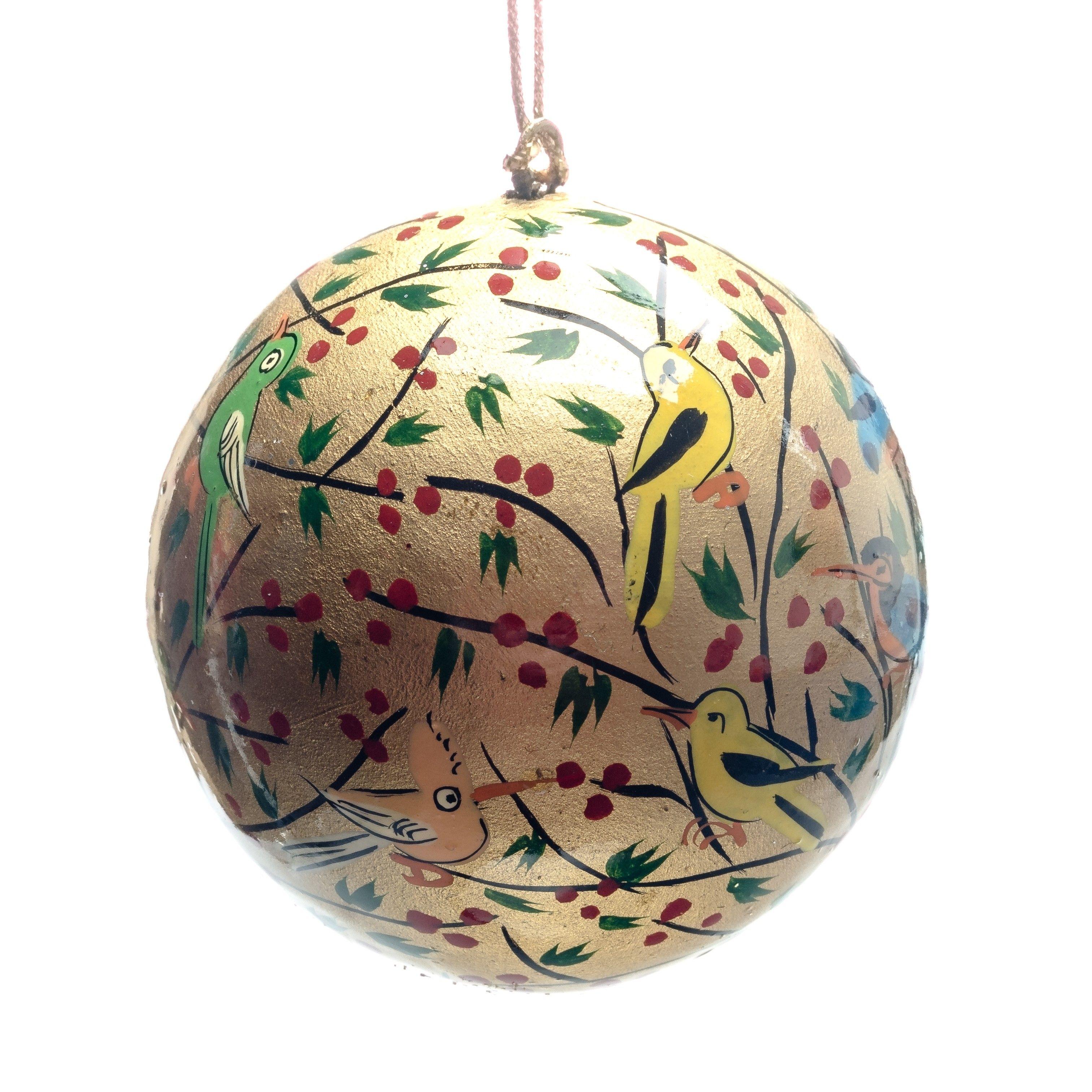 Red Hands On Ball Logo - Gold Hand Painted Ball. Christmas Decoration. V V Rouleaux
