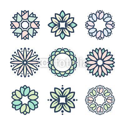 Style Flower Logo - Flower logo templates in trendy linear style, vector floral icons