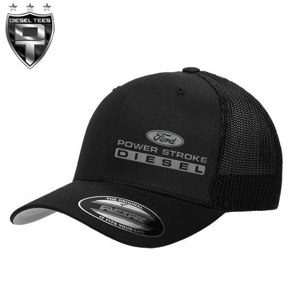 Black and White Ford Diesel Logo - Ford Power Stroke Diesel FlexFit Black Trucker Hat Grey Logo ...