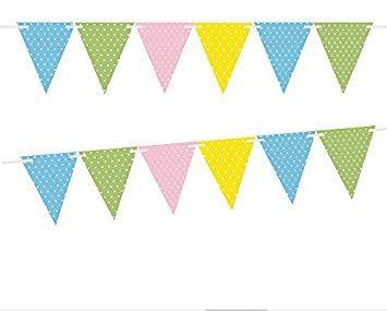 Blue Green Yellow Triangle Logo - Pastel Blue Green Yellow Polka Dots 10ft Vintage Pennant