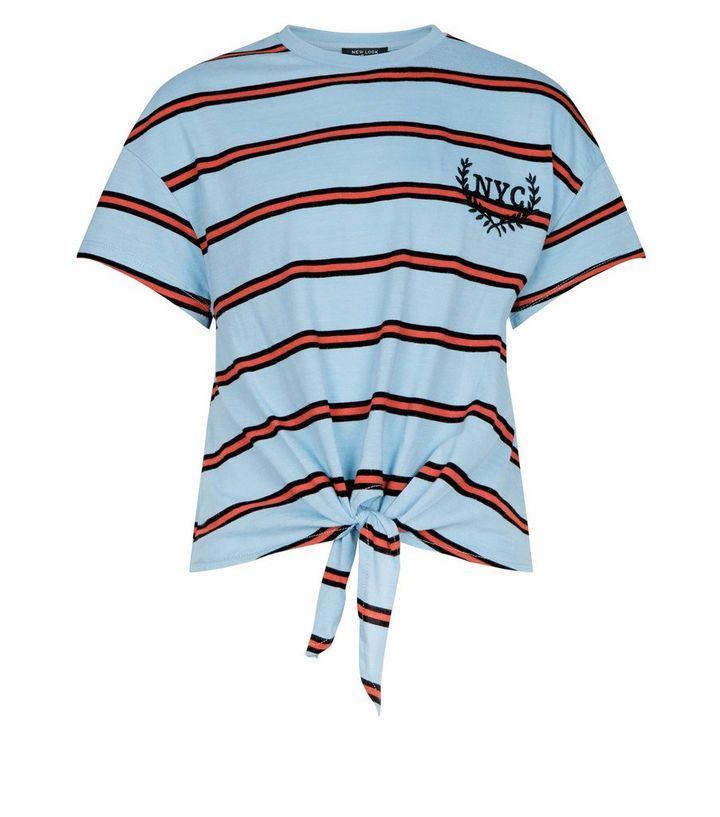 Blue Stripe Logo - Girls Blue Stripe NYC Logo Tie Front T-Shirt | New Look