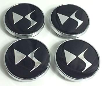 Black Chrome Logo - Set of 4 Citroen 60 mm aluminium wheel centre cap hub, DS style logo ...