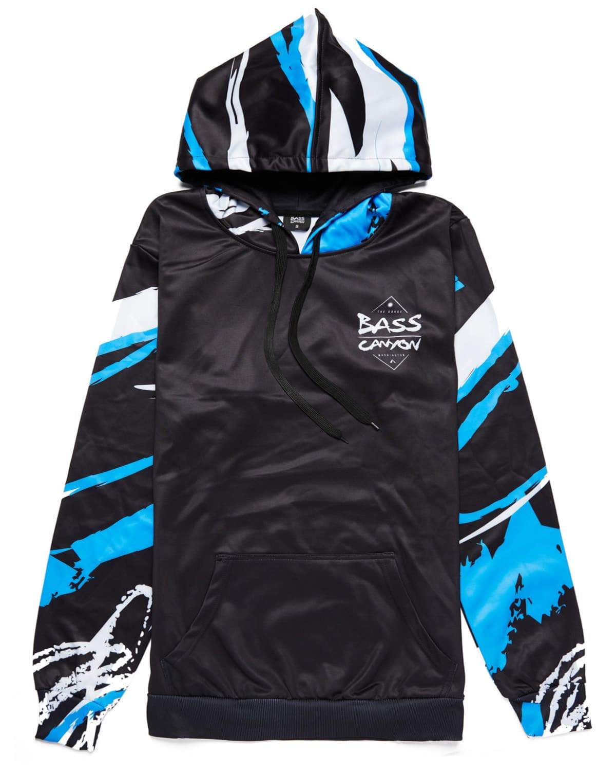 Blue White S Logo - Bass Canyon 'Swirls' Hoodie - Black/Blue/White | Excision