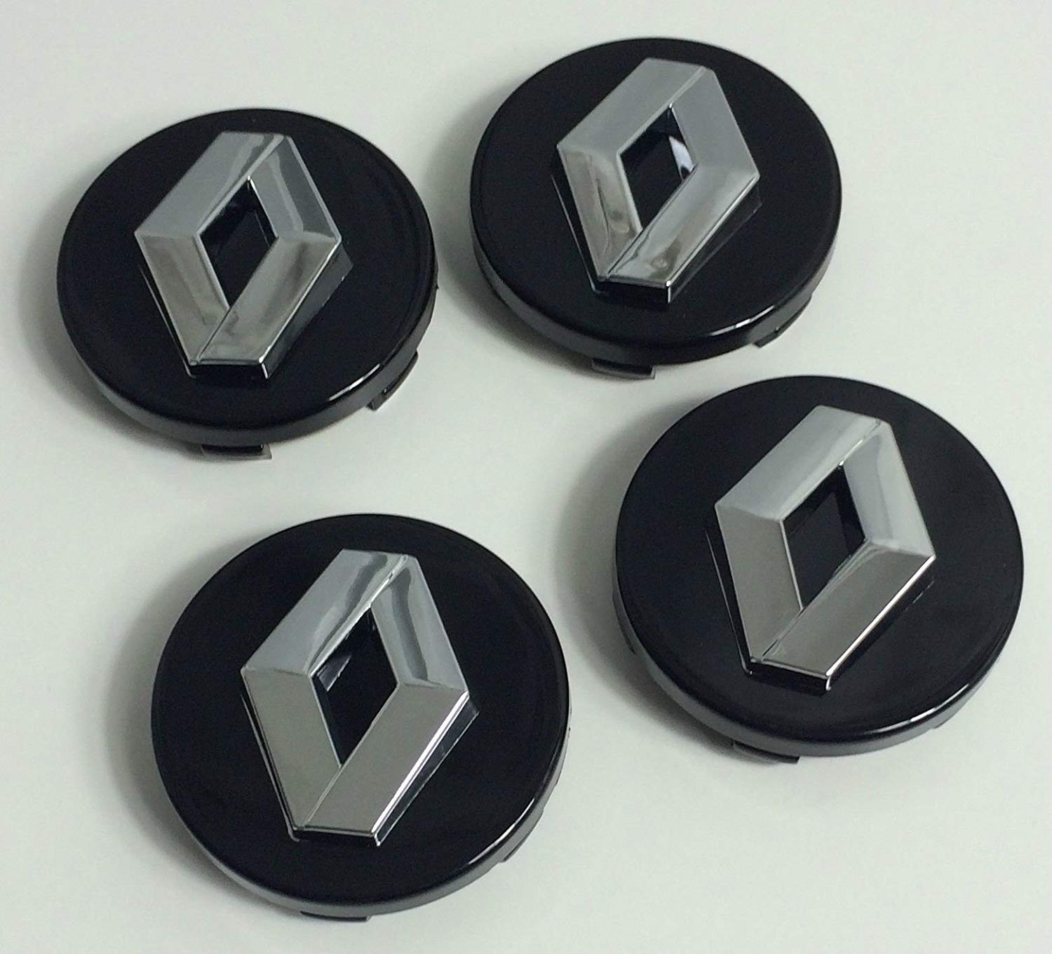 Black Chrome Logo - 4 x 60 mm Alloy wheel center hub caps Renault Black Chrome Logo Set ...