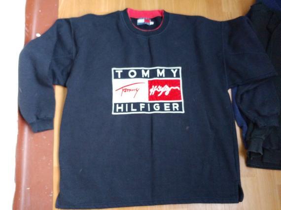 1990s Clothing Logo - TOMMY HILFIGER Sweatshirt Vintage Blue Shirt 90s Hip Hop