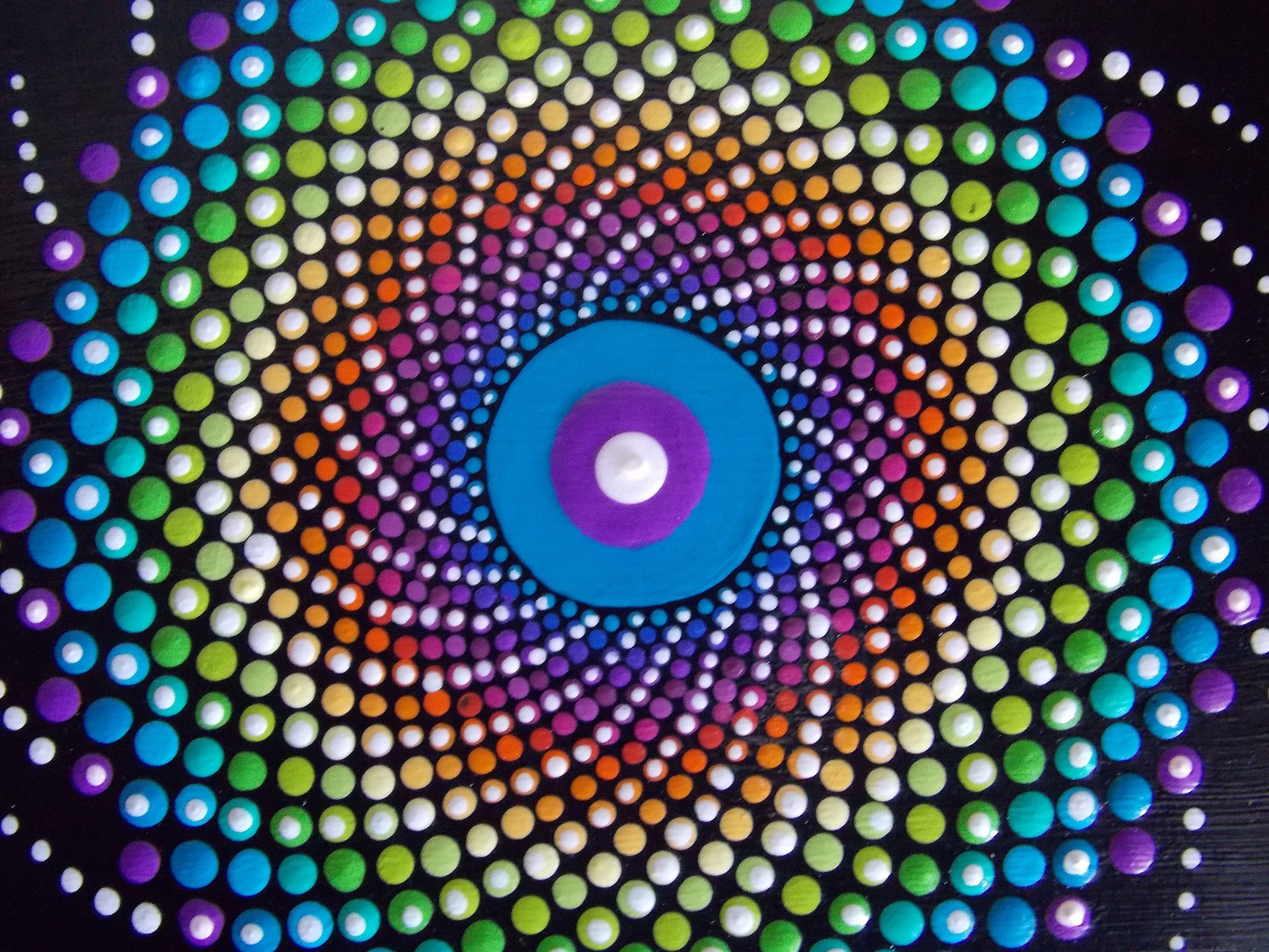Spiral Dot Orange Circle Logo - Rainbow Spiral Dot Mandala Painting, Mini 4 x 4 Painting on Wood