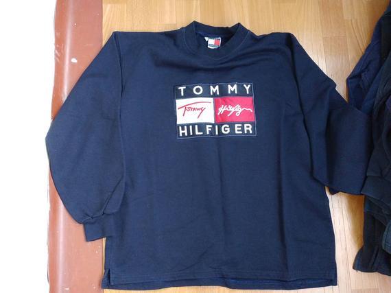 1990s Clothing Logo - TOMMY HILFIGER sweatshirt vintage blue shirt Tommy big logo