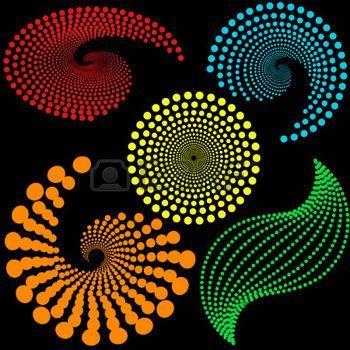 Spiral Dot Orange Circle Logo - spiral dot pattern: five different halftone dots design elements