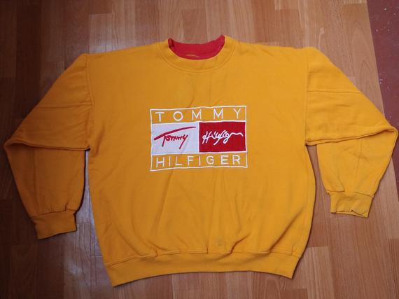 1990s Clothing Logo - TOMMY HILFIGER sweatshirt vintage yellow shirt 90s hip-hop | Etsy