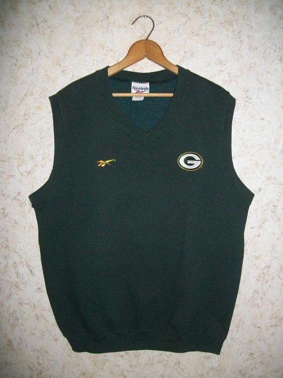 1990s Clothing Logo - 90s Reebok Green Bay Packer Sweatshirt Sleeveless Vest 1990s NFL ...
