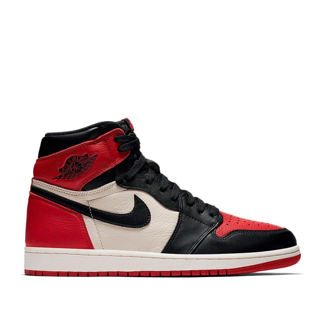 Red and Black Air Jordan Logo - Air Jordan 1 Retro High OG Bred Toe (Red / Black / White) 555088 610