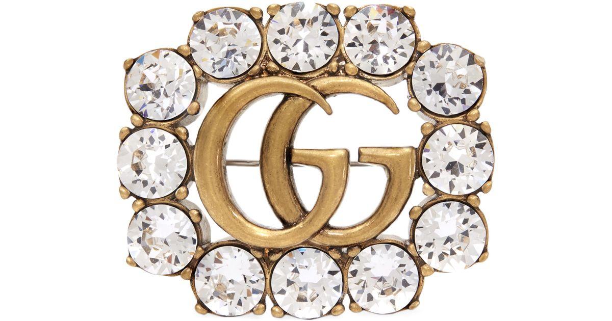 Double G Logo - Gucci Double G Logo Crystal Brooch in Metallic