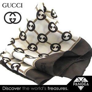 Double G Logo - Square Brown Authentic Gucci Double G Logo Silk Scarf 26 Inches | eBay