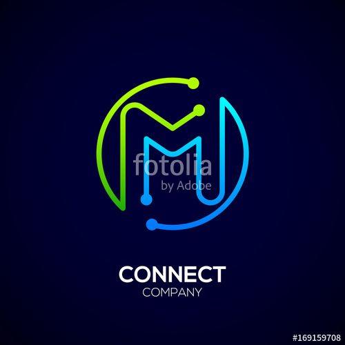Green Letter M Logo - Letter M logo, Circle shape symbol, green and blue color, Technology