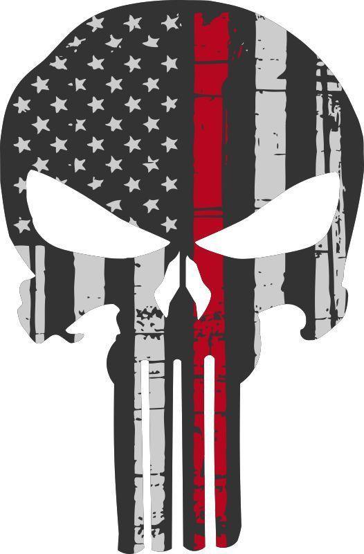 Punisher Red White and Blue Softball Logo - Thin Red Line Punisher USA Flag Exterior Window decal Sizes
