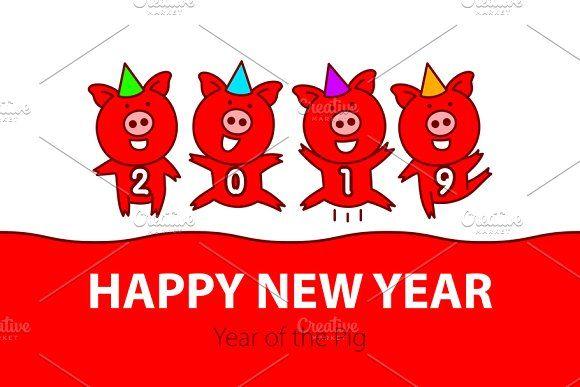 Red Pig Logo - red pig. Happy New Year. 2019 vector ~ Graphics ~ Creative Market