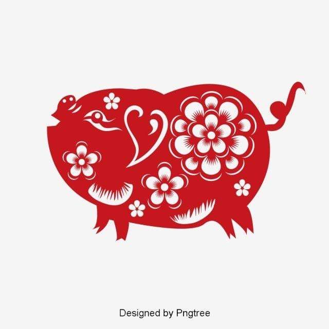 Red Pig Logo - Hand Painted Red Pigs With Flower Pattern Design, Pig, Cartoon Pig ...