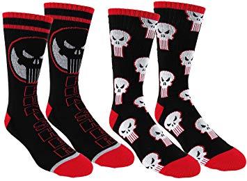 Punisher Red White and Blue Softball Logo - Disney Marvel Punisher Mens Athletic Crew Socks 2 Pair