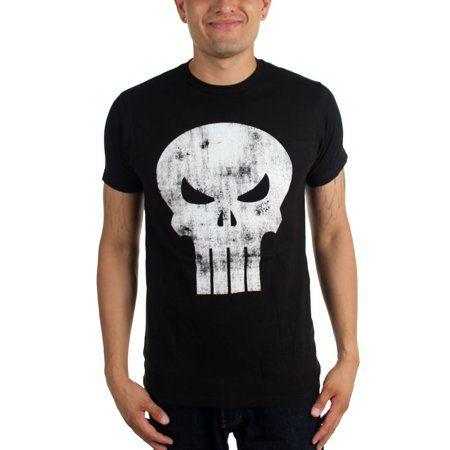 Punisher Red White and Blue Softball Logo - Marvel Comics The Punisher White Logo Distressed Fitted T