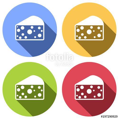 Pieces of Color Circle Logo - piece of cheese icon. Set of white icons on colored circles Stock
