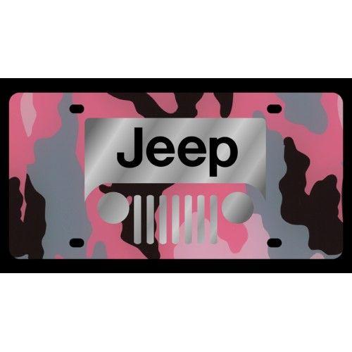 Camo Jeep Logo - Personalized Jeep Grill Logo Pink Camo License Plate