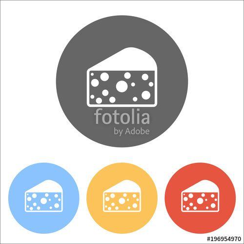 Pieces of Color Circle Logo - piece of cheese icon. Set of white icons on colored circles