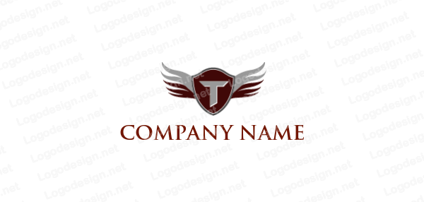 Maroon Letter T Logo - letter t inside the shield with wings. Logo Template by LogoDesign.net
